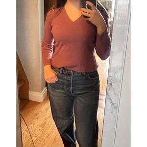 Vintage Italian Extrafine Merino Wool Ribbed Sweater Pink Size Small Ann Taylor